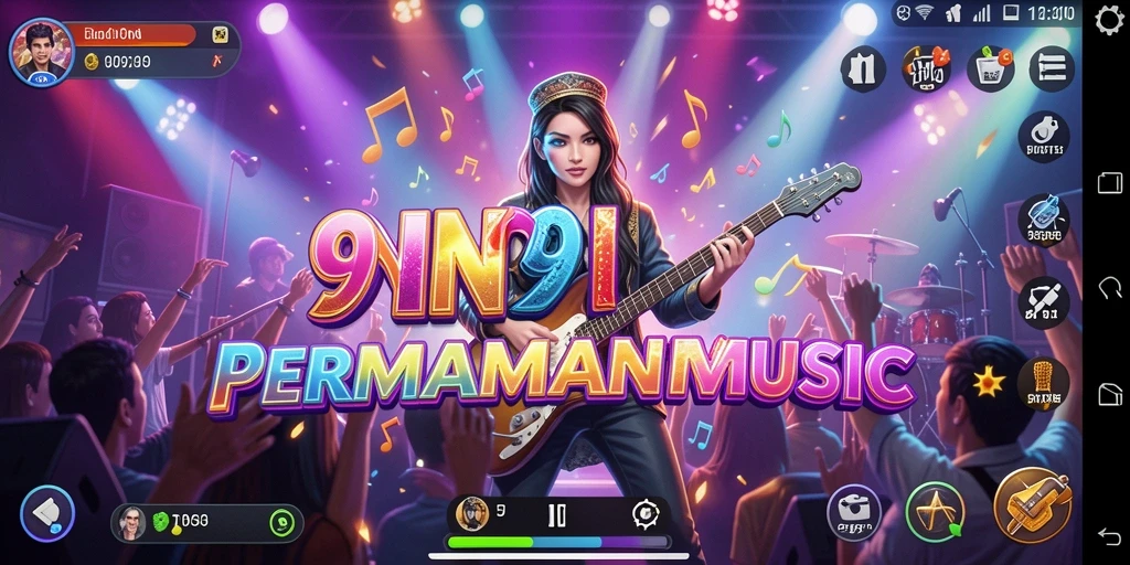 Tangkapan layar permainan 9N9N yang menunjukkan pengalaman musik yang seru.