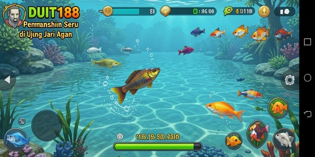 Screenshot gameplay DUIT188 menampilkan serunya memancing ikan di lautan.