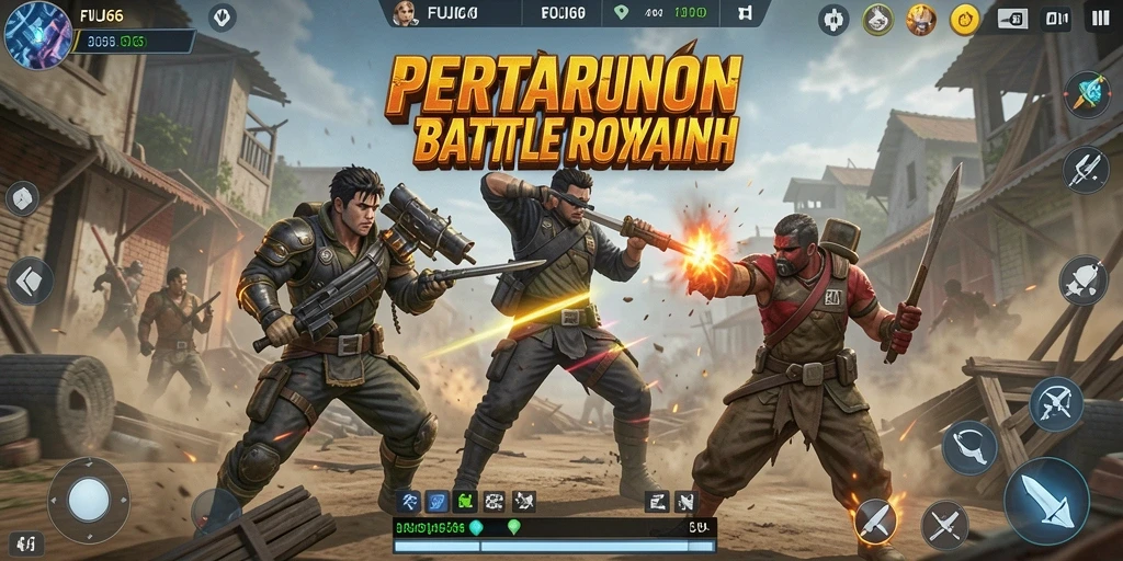 Tampilan gameplay seru FUJI66 dalam pertempuran Battle Royale.