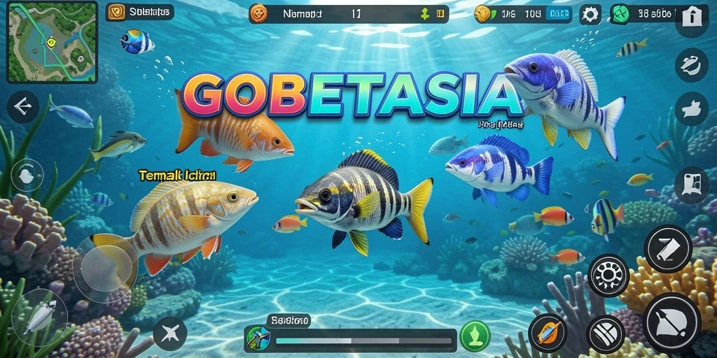 Tampilan gameplay GOBETASIA dengan aksi Tembak Ikan yang seru.