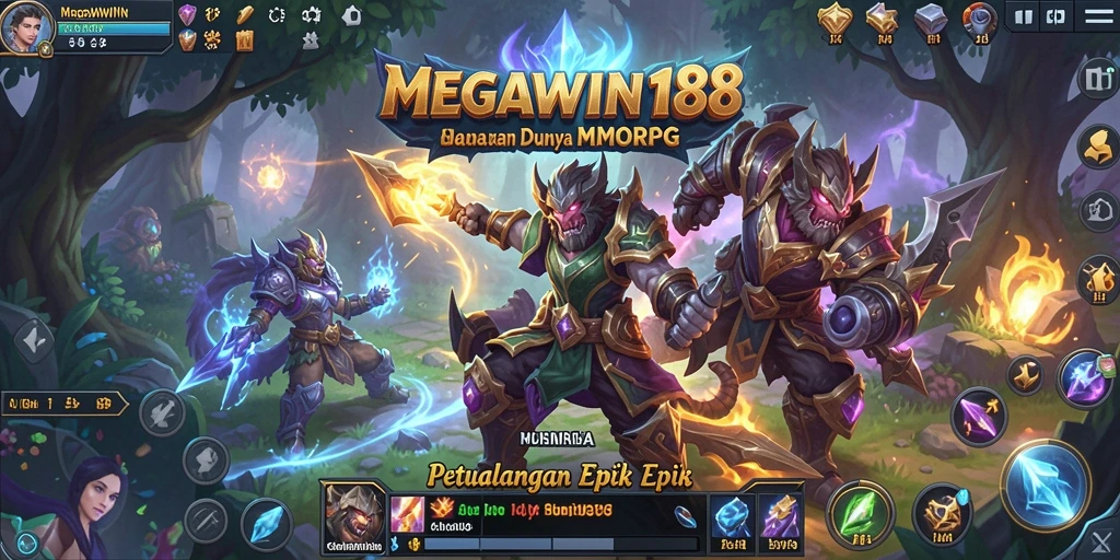Gambar gameplay menunjukkan pertempuran epik di dunia MMORPG.