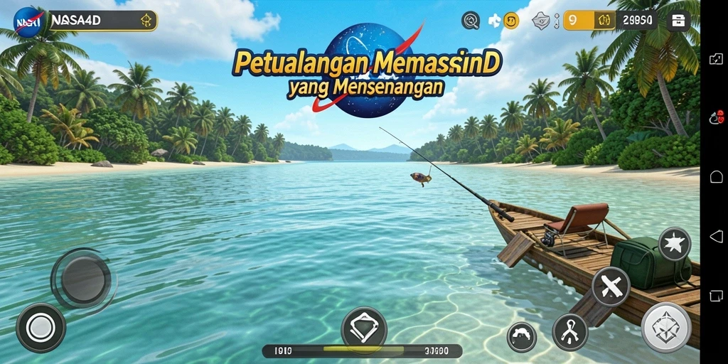Screenshot gameplay <strong>NASA4D</strong> menampilkan keseruan memancing di taman air yang indah.