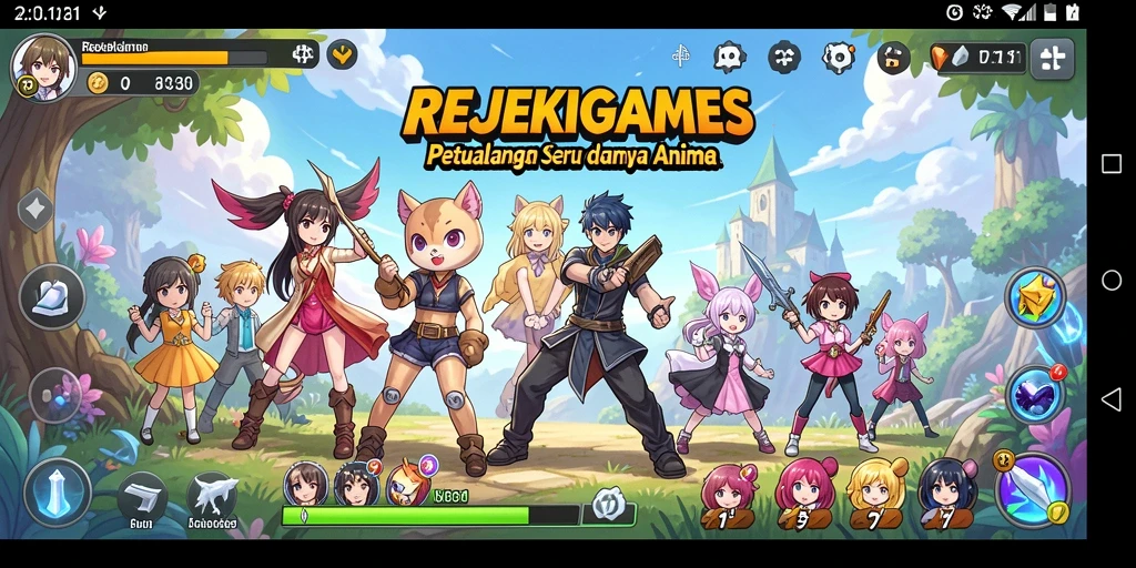 Tampilan gameplay seru dalam REJEKIGAMES dengan karakter anime favorit.