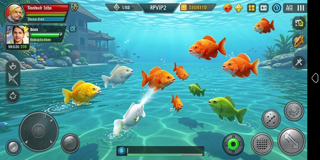 Screenshot gameplay RPVIP2 yang menunjukkan perburuan ikan yang seru.