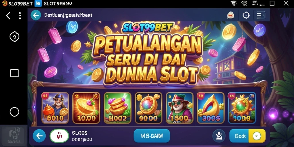 Tangkapan layar menunjukkan gameplay menarik SLOT99BET dengan latar belakang petualangan.