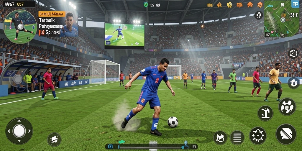 Tampilan gameplay W67 menampilkan aksi seru bertema olahraga.